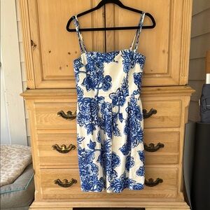 Shoshanna Blue and White Ruffled Mini Sundress